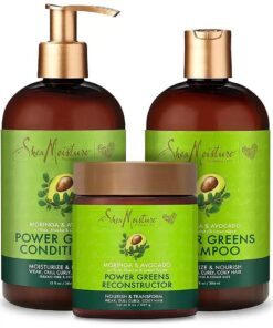 SheaMoisture Power Greens Curly Hair Moringa And Avocado Shampoo, Conditioner And Reconstructor Dry Hair Moringa Avocado to moisturize