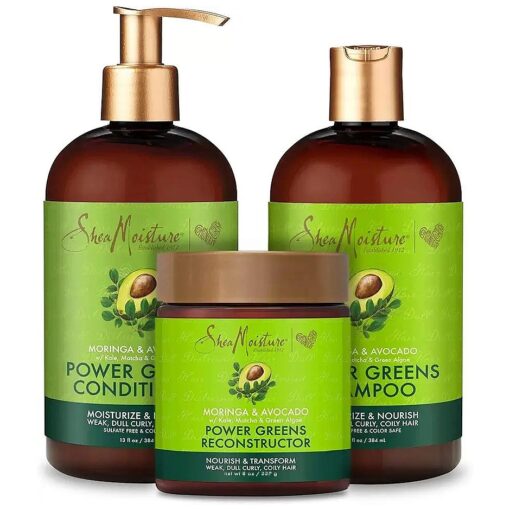 SheaMoisture Power Greens Curly Hair Moringa And Avocado Shampoo, Conditioner And Reconstructor Dry Hair Moringa Avocado to moisturize