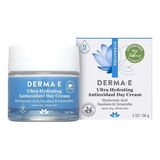 Derma E Ultra Hydrating Antioxidant Day Cream - Face Moisturizer with Hyaluronic Acid, Squalane, and Ceramides to Smooth and Nourish, Hydrating Face Moisturizer for Sensitive Skin, 2 Fl Oz