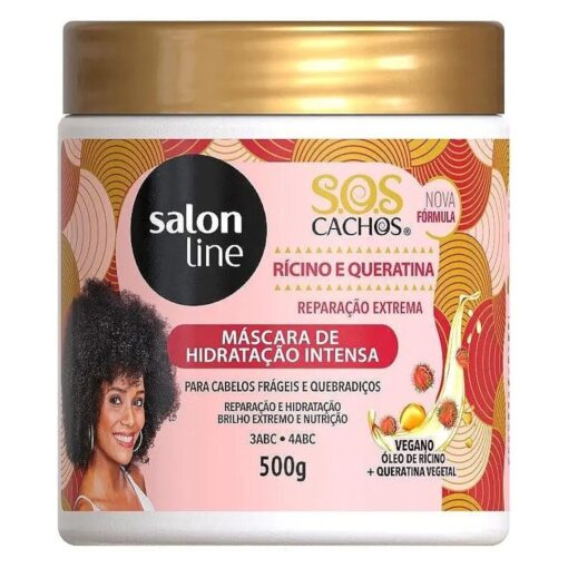 Linha Tratamento ( SOS Cachos ) Salon Line - Mascara Tratamento Profundo Ricino e Queratina- Reparacao Extrema 5 em 1-500 Gr - ( SOS Curls - 5 in 1 Restoration Castor and Keratin Mascara Net 17.6 Oz )