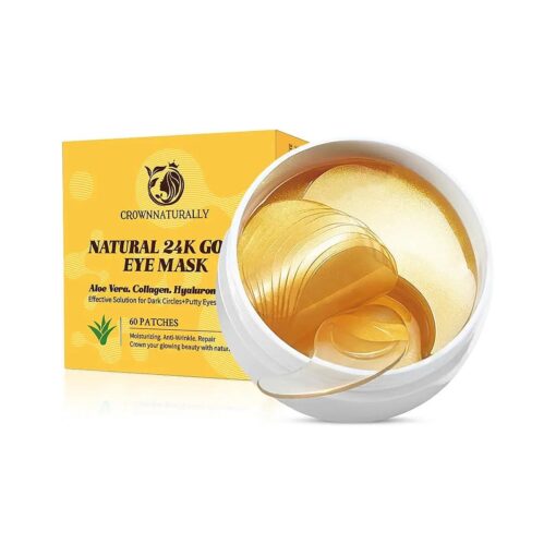 24K Gold Collagen Under Eye Patches with Aloe Vera Natural for Dark Circles and Puffiness, Hyaluronic Acid Eye Mask 60 Pieces Moisturizing Skin Care for Anti-Wrinkle