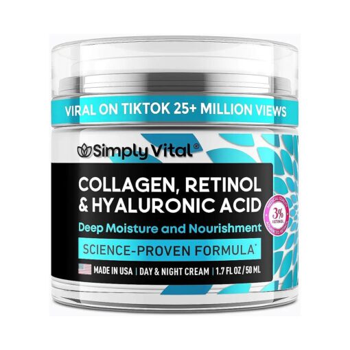 SimplyVital Face Moisturizer Collagen Cream - Anti Aging Neck and Decollete - Made in USA Day & Night Face Cream - Moisturizing, Lifting & Recovery - 1.7oz