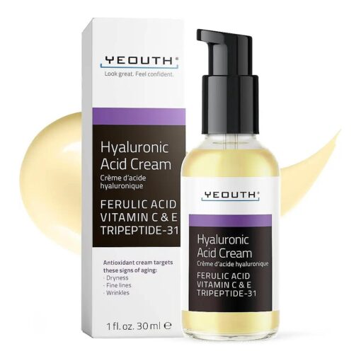 Hyaluronic Acid Moisturizer Face Cream with Vitamin C, Rejuvenating Hyaluronic Acid Cream Targets Wrinkles, Dry & Dull Skin 1oz