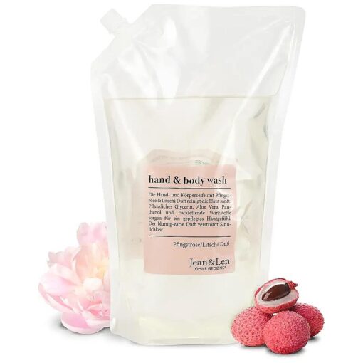 Jean & Len Hand & Body Wash Peony & Lychee Refill Pack, gently cleanses & nourishes the skin while washing, floral fragrance, liquid soap refill pack, without parabens & silicones, vegan, 50.7 Fl, Oz .