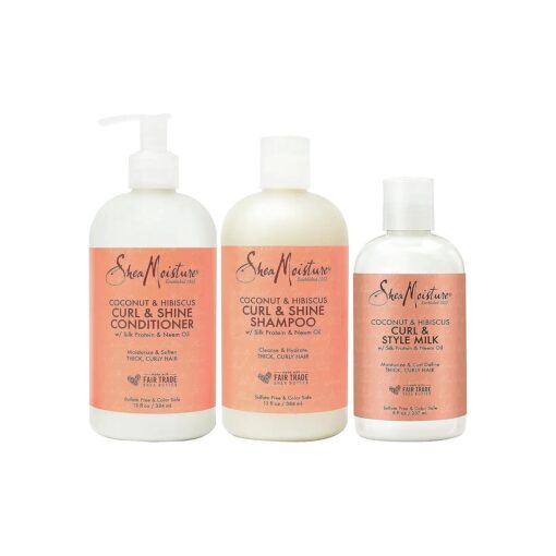 SheaMoisture Moisturize and Define Shampoo, Conditioner and Styling Milk for Curly Hair Care Coconut and Hibiscus with Shea Butter and Coconut Oil