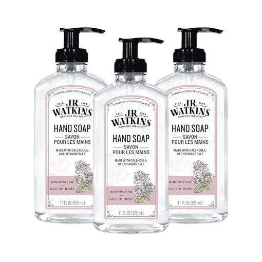 J.R. Watkins Gel Hand Soap With Dispenser, Moisturizing Hand Wash, All Natural, Alcohol-Free, Cruelty-Free, USA Made, Rosewater, 11 Fl Oz ( Pack of 3 )