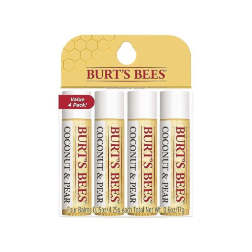 Burt 's Bees 100 % Natural Moisturizing Lip Balm, Coconut & Pear with Beeswax & Fruit Extracts - 4 Tubes