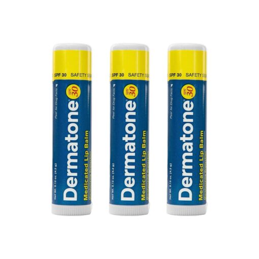 Dermatone Lip Balm SPF 30 | Medicated | Moisturizing | Cocoa Butter, Aloe, Vitamin E | Soothe & Replenish Chapped Lips | 3-Pack, 0.15 oz sticks