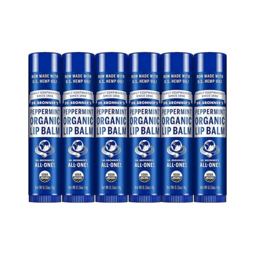 Dr. Bronner 's - Organic Lip Balm ( Peppermint, 0.15 ounce, 6-Pack ) - Made with Organic Beeswax and Avocado Oil, For Dry Lips, Hands, Chin or Cheeks, Jojoba Oil for Added Moisture, Cooling and Hydrating