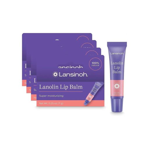 Lansinoh Lanolin Lip Balm, Moisturizing Lip Care, 4 Pack, 0.25 Ounces Each