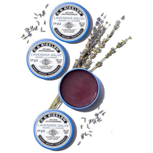 C.O, Bigelow All Purpose Salve Lip Balm Tins, Lavender Salve Pack of 3 for Chapped Lips & Dry Skin - Moisturizing Lip, Cuticle and Skin Salves, 0.8 oz each