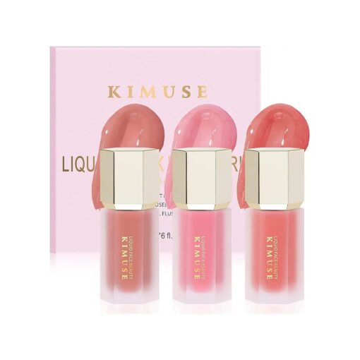 KIMUSE Soft Liquid Blush Makeup Trio, Weightless, Long-lasting Liquid Blush, Luxurious, Dewy Finish, Blends Effortlessly, Healthy Flush, 3 * 0.177 Oz