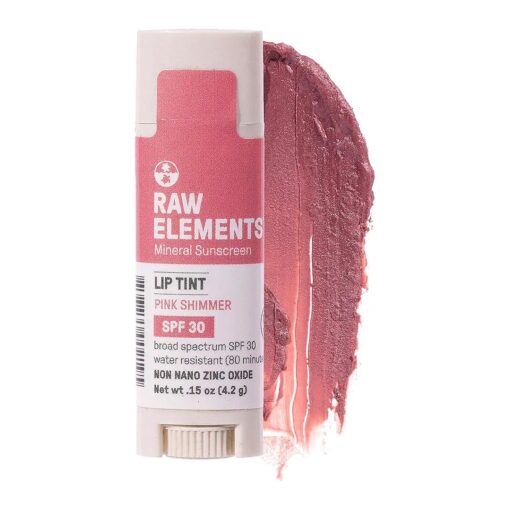 Raw Elements Organic Pink Lip Shimmer Zinc Oxide SPF 30+, 0.15oz