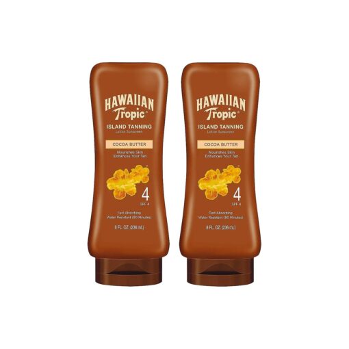 Hawaiian Tropic Island Tanning Lotion Sunscreen SPF 4, 8oz | Outdoor Tanning Lotion with SPF, SPF 4 Sunscreen, Oxybenzone Free Sunscreen, 8oz, Twin Pack