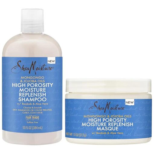 SheaMoisture Shampoo & Hair Mask, Replenish Bundle for High Porosity Hair - Moisturizing Shampoo + Deep Conditioning Hair Mask for Damaged Hair, Curly, Dry Hair ( 2 Piece Set )