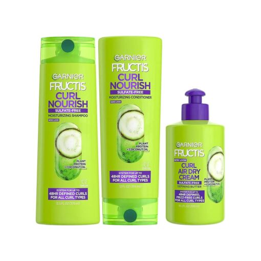 Garnier Fructis Curl Nourish Sulfate Free Moisturizing Shampoo, Conditioner + Air Dry Cream Defining Butter Set ( 3 Items ), 1 Kit ( Packaging May Vary )