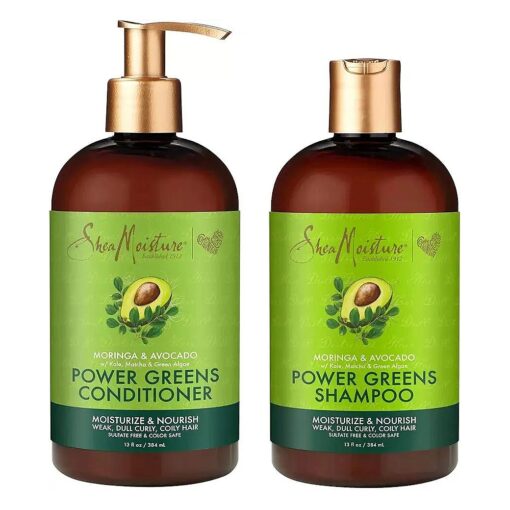 SheaMoisture Power Greens Curly Hair Shampoo and Conditioner Dry Hair Moringa Avocado to moisturize, 13 Fl Oz ( Pack of 2 )