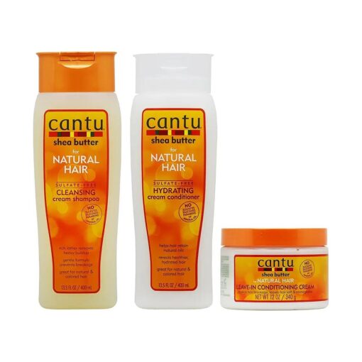 Cantu Shea Butter Cleansing Shampoo + Hydrating Conditioner + Leave-in Conditioning Cream 12oz" Set"