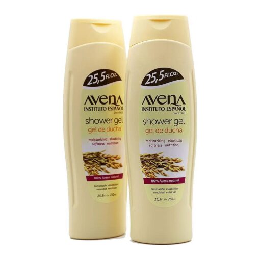 Avena Instituto Espanol Shower Gel, Moisturizing and Softeness, Elasticity and Nutrition, 100 % Natural Oat, 2-Pack of 25.5 FL Oz each, 2 Bottles