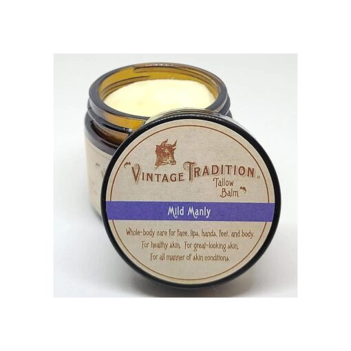 Vintage Tradition Beef Tallow All Purpose Balm - Healing, Hydrating Men 's Skin Care Salve Replaces Body Lotion, Hand Cream, More - Essential Oil, Olive Oil, and Grass-Fed Tallow, 2 fl, oz .