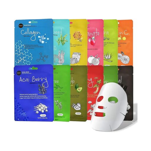 Celavi Essence Facial Sheet Face Mask Variety Set Classic Authentic Korean Moisturizing Skincare ( 12-Packs )