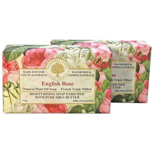 Wavertree & London English Rose Scented Natural Soap ( 2 Bars ), 7oz Moisturizing French Triple Milled Soap Bars enriched with shea butter - Pure Plant Oil Bath & Body Soap for All Skin Types