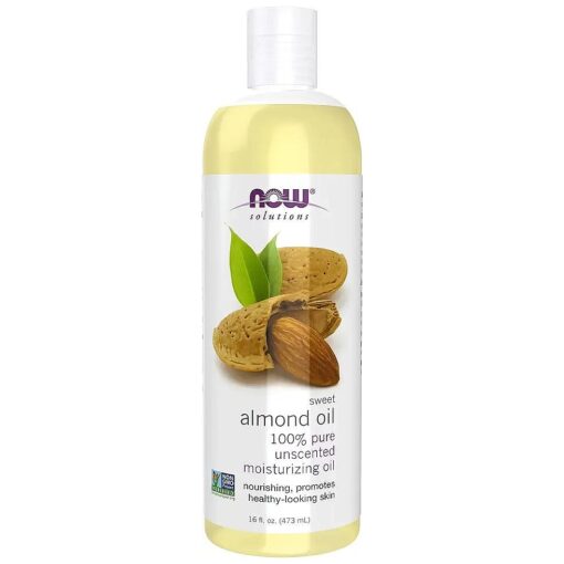 NOW Solutions, Sweet Almond Oil, 100 % Pure Moisturizing Oil, Promotes Healthy-Looking Skin, Unscented Oil, 16-Ounce, Package may vary