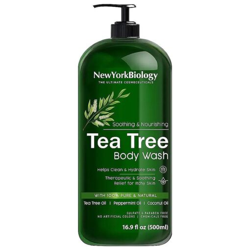 New York Biology Tea Tree Body Wash for Men and Women - Moisturizing Body Wash Helps Soothe Itchy Skin, Jock Itch, Athletes Foot, Nail Fungus, Eczema, Body Odor and Ringworm - 16.9 Fl Oz