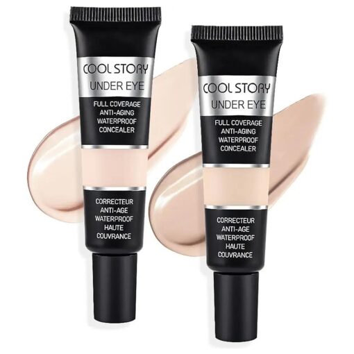 Pro Under Eye Full Coverage Liquid Concealer to Cover Dark Circles, Scars, Redness, Spots, Fine Lines, Corrector Anti-Aging Natural Finish, Moistening Smooth Cream, Waterproof 0.4 * 2 fl oz-Light+Medium