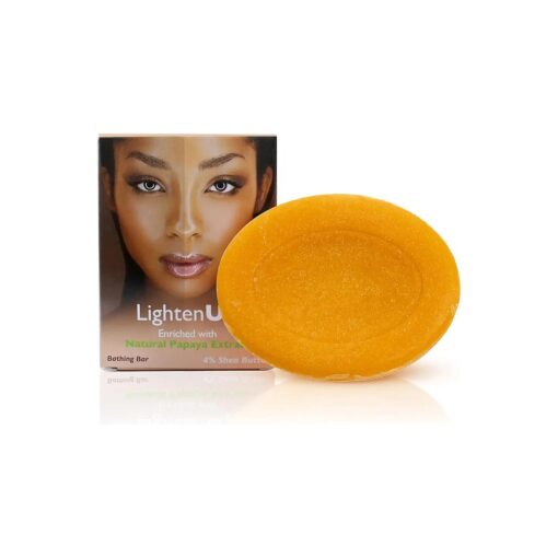 LightenUp Papaya Soap - 13.5 fl oz / 100 g- Natural Papaya Soap Bar - Moisturizing Exfoliating Soap with Papaya Extract, Coconut Oil & 4 % Shea Butter - Brightening Bath Soap for All Skin Types