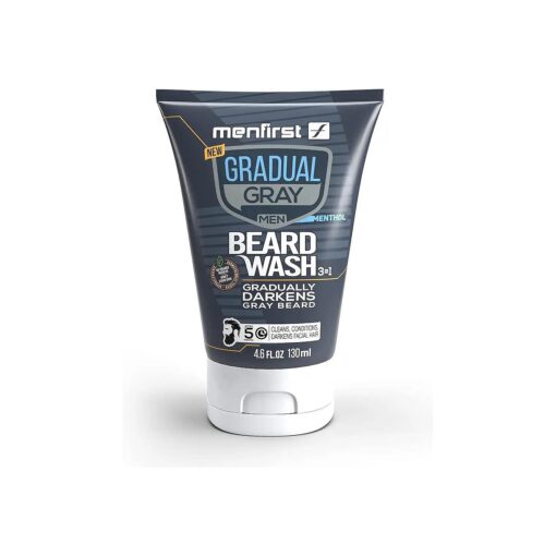 MENFIRST Gradual Gray Darkening Beard Wash - Gray Reducing Beard Wash, Beard Color Shampoo for Men - Hypoallergenic & Harsh Chemical-Free Beard Dye for Men - For Dark Shades, 4.6 Fl Oz ( Pack of 1 )