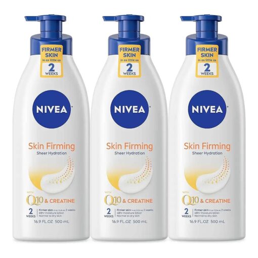 NIVEA Skin Firming Sheer Hydration Body Lotion with Q10 and Creatine, Skin Firming Lotion, Moisturizing Shea Butter Lotion, Multipack, 3-16.9 Fl Oz Pump Bottles