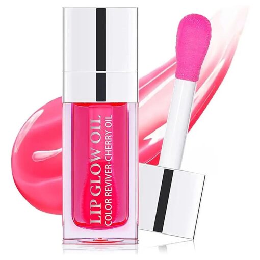 Plumping Lip Oil, Moisturizing Lip Glow Oil, Long Lasting Nourishing Lip Gloss Lip Balm, Non-sticky Transparent Toot Lip Oil Tinted for Lip Care and Dry Lip - Cherry