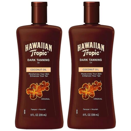 Hawaiian Tropic Dark Tanning Oil, 8oz | Moisturizing Body Oil, Tan Enhancer, Cocoa Butter Oil, Coconut Oil for Skin, Oxybenzone Free, 8oz each Twin Pack