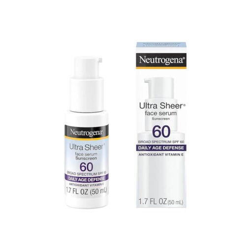 Neutrogena Ultra Sheer Moisturizing Face Serum with Vitamin E & SPF 60, All Day Facial Sunscreen Serum with Broad Spectrum UVA/UVB Protection, Fragrance-Free, Oxybenzone-Free, 1.7 oz