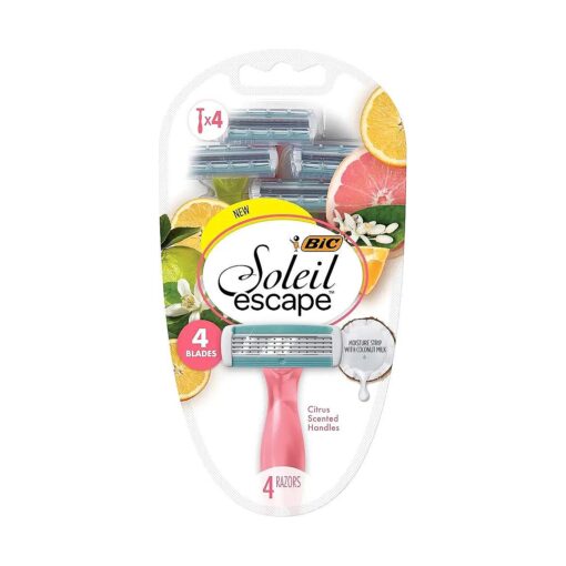 BIC Soleil Escape Women 's Disposable Razors With 4 Blades for a Sensorial Experience and Comfortable Shave, Pack of Citrus Scented Handle Shaving Razors for Women, 4 Count