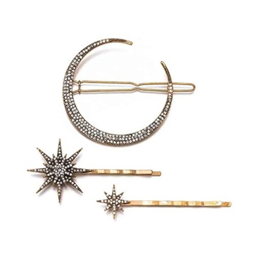 Moon Star Hexagram Crystal Hair Clips Set Women Lady Alloy Barrettes Hairpin Side Clip Hair Accessories Decorative Hair Accessoeies Headpieces for Women