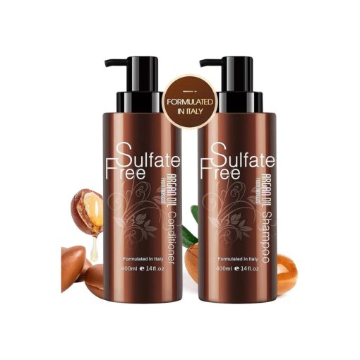 Natural Organic Sulfate Free Moroccan Argan Oil Shampoo and Conditioner Set - Color Safe Treatment, UV Protection, Intense Moisturizing For Dry, Damaged, Frizzy, Volumizing for Thin Hair 14 Ounce