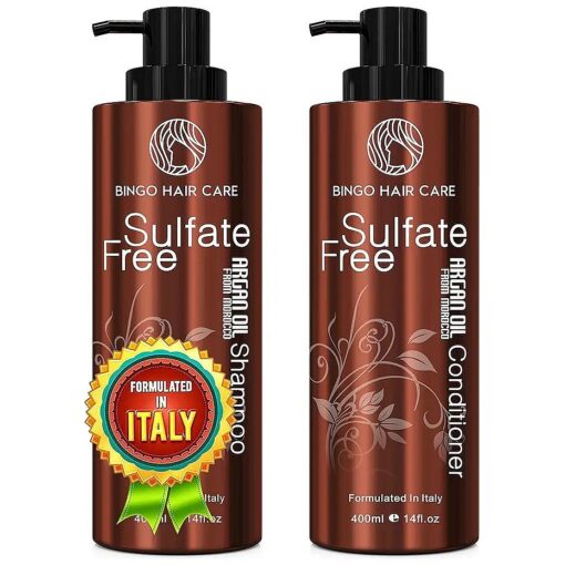 Moroccan Argan Oil Shampoo and Conditioner Set - Sulfate Free, Anti Frizz Hydrating Care for Women - Deep Moisturizing Treatment for Color, Keratin Treated, Curly, Damaged and Dry Hair