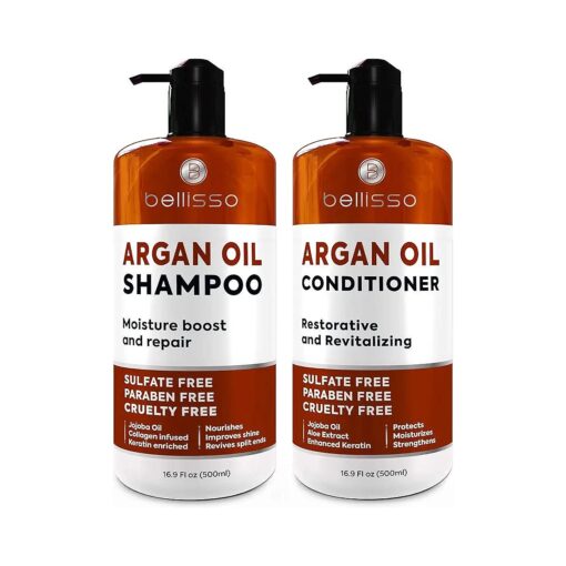 Moroccan Argan Oil Shampoo and Conditioner Set - Sulfate Free with No Parabens - Botanicals for Women and Men - Professional Moisturizing, Anti Frizz, Hydrating Solution for Dry, Wavy and Curly Hair