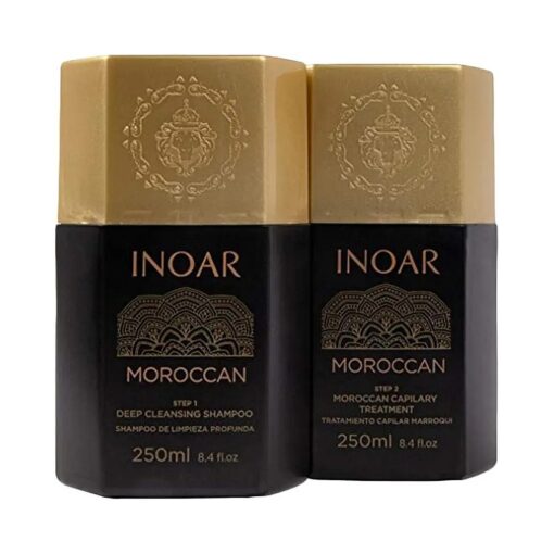 INOAR - Moroccan Smoothing Treatment Set with Keratin - Deep Cleansing Shampoo, Keratin Treatment, Reduces Frizz, Straighten Hair Treatment, Vegan Hair Products for Men and Women ( 8.4 oz, each )