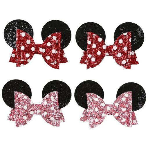 Mouse Ears Hair Bow Clips Polka Dot Barrettes for Girls Glitter Costume Accessories Birthday Party Decorations 1 Count ( Pack of 4 )