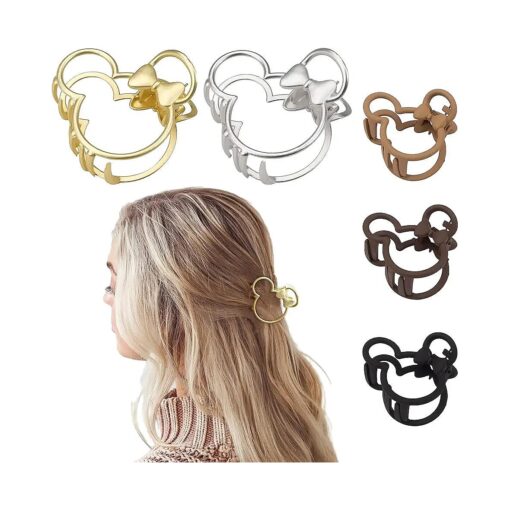 5PCS Mouse Lady Thick Hair Barrette, Vintage Metal ABS Resin Hair Claw Clips Hair Jaw Clips, Hollow Non-slip Hair Clips for Mouse Ears Theme Party, Hair Accessories for Women Girls Adult Kids