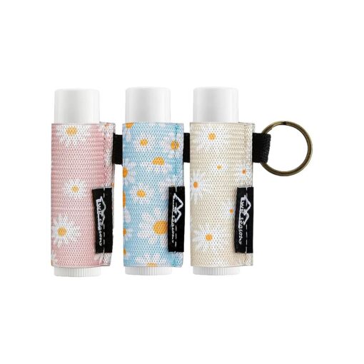 WK IEASON - Lip Balm Holder Keychain Clip On Lipstick Sleeve Chapstick Sleeve Holder Keychain ( Daisy Pink/Blue/Beige )