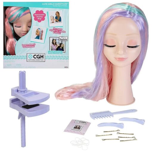 Wig with Styling Head - Straight Multi-Color Hair