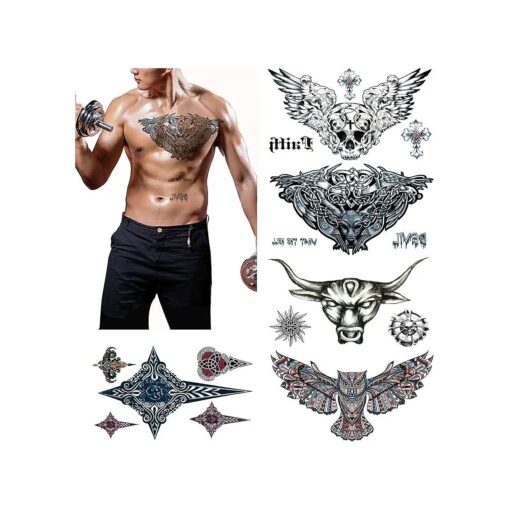 Large Tattoos Fake Temporary Body Art Stickers for Men Women Teens, VIWIEU 3D Realistic Girls Chest Temporary Tattoos, 5 Sheets, Water Transfer Body Tattoos