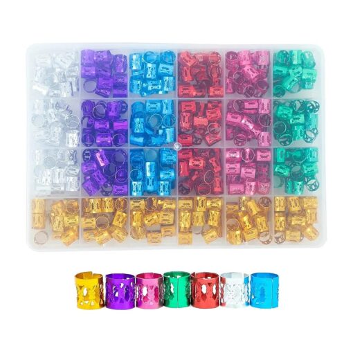 400PCS Dreadlocks Beads Hair Braid Rings Clips Colorful Aluminum Dreadlocks Beads Hair Decorations Adjustable Metal Cuffs Braiding Hair Accessories ( Multi-colored )