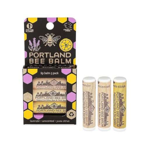 Portland Bee Balm All Natural Handmade Beeswax Based Lip Balm Unscented, Yuzu Citrus and Lavender Assortment 3 Count