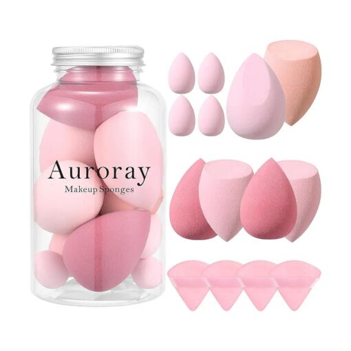 14 Pcs Makeup Sponge Set, Beauty Sponges Blender with 4 Pcs Powder Puff and 4 Pcs Mini Make up Sponges Valentine 's Day Gift, Mother 's Day Gift for Women Liquid, Foundation, Powder, Concealer, Cream ( Pink )