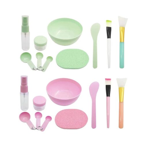 DanziX DIY Facemask Mixing Tool Set, DIY Face Mask Mixing Bowl Kit with Silicone Brushes Facial Mask Bowl Stick Spatula Spray Bottle ( Green & Pink,2 Set,10 In 1 )